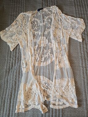 Blue Rain White Sheer Embroidered Lace Overlay